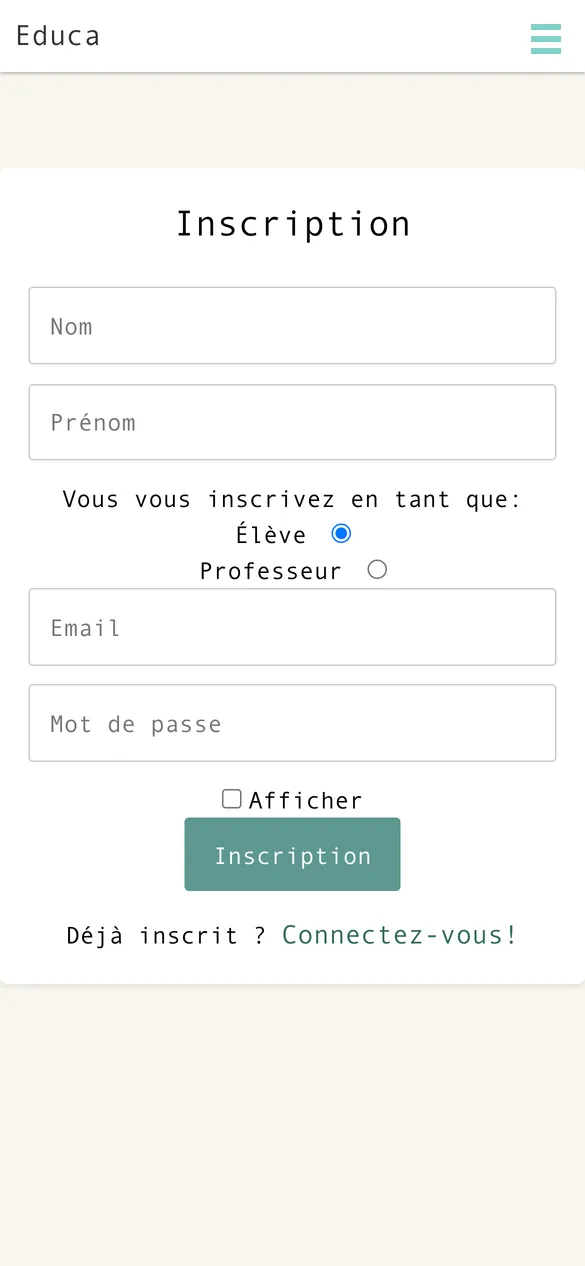 page d'accueil du site lors de la phase explore